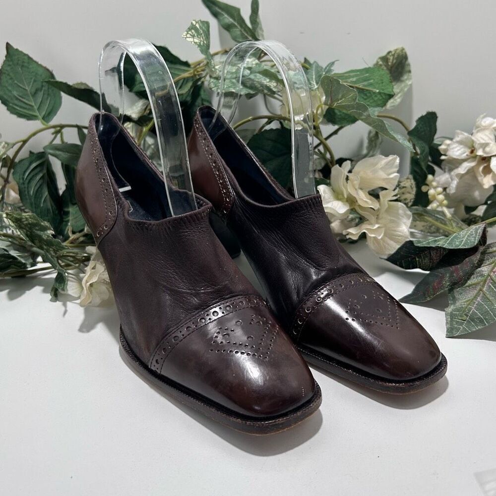 Vintage Bruno Magli Leather Pumps Women's Size 38 Brown Square Toe Slip-on